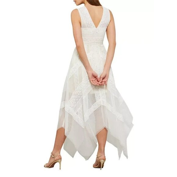 NWT BCBG MaxAzria Andi in Off White Nude Lace Handkerchief Hem Sheer Dress 0 - Picture 10 of 10